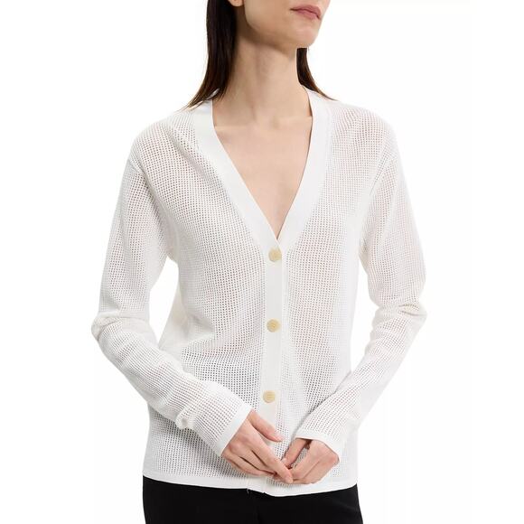 THEORY White  Pointelle-Knit Oversized Cardigan - Picture 1 of 12